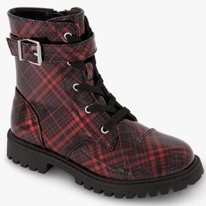 Jessica Simpson Girl’s Moto Boot Black Faux Patent Leather Plaid Size 3